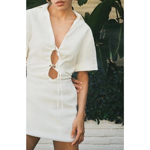 New Zara Cream White Mini Cut Out Dress Casual Bridal XXL 2XL Extra Large - Picture 2 of 9